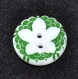 B48b2r / bouton ancien en verre fleur blanc et vert 18mm 