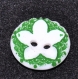 B48b1r / bouton ancien en verre fleur blanc et vert 14mm 