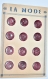 10r / 1 plaque de mercerie complète 12 boutons vintages marron rouge irisé 17mm de diamètre 
