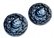 491r / 1 lot de 2 boutons vintages en résine motif bleu irisé dôme et chaîne 26mm de diamètre 