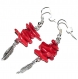 4972r / bijou boucles d'oreilles plaqué argent plumes branches de corail rouge 