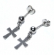5225r / bijou boucles d'oreilles acier inoxydable clou pendant croix 
