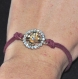 5174r / bijou bracelet alliage doré fleur cristal blanc sur cordon bordeaux 