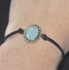 4981r / bijou bracelet alliage doré et cristal bleu vert sur cordon cuir noir 