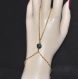 4708r / bijou chaîne parure de main bracelet bague malachite vert alliage doré 