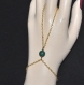 4709r / bijou chaîne parure de main bracelet bague chrysocolle bleu vert alliage doré 