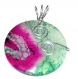 4554r / bijou gros pendentif original argenté agate naturelle vert rose 