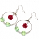 4443r / bijou boucles d'oreilles anneaux argenté cristal vert fleur fait main 