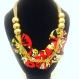Joli collier rouge en pagne africain 