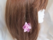 Boucles d'oreilles, fleur en organza et un coeur de perle, sur un support en métal couleur bronze sans nickel, longues 