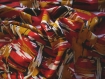 N°233-tissu en soie sauvage rouge noir orange blanc à motifs 