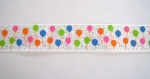 Ruban gros grain blanc décoré de petits ballons multicolores, largeur 22 mm 