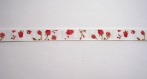 Ruban gros grain blanc décoré de roses rouges, largeur 10 mm 