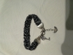 Bracelet noir/argent crocheté main coton,lurex,breloques 