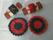Duo de fêtes, dessous de verre et ronds de serviette aux couleurs traditionnelles,crocheté main,recyclé 