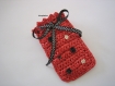 Etui,pochette rouge petites fleurs pour ipod,petit téléphone,batterie,crocheté main sacs plastique 