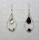 Boucles d'oreilles cristal swarovski baroque jet + perles rondes & agate facettée 
