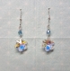 Boucles d'oreilles cristal swarovski : flocon crystal ab + rondes crystal et aquamarine 