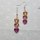 Boucles d'oreilles cristal swarovski love bead : 3 cœurs jaune, rose, fuchsia 