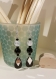 Boucles d'oreilles en pierres fines : agate noire facetté et quartz transparent craquelé 