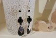 Boucles d'oreilles en pierres fines : agate noire facetté et quartz transparent craquelé 