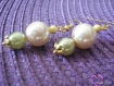 Boucles d'oreilles perles de verre ivoire/verte
