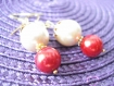 Boucles d'oreilles perles de verre rouge et ivoire