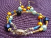 Parure bracelet/boucle d'oreille perles de verre bleu orange doré