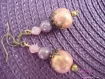 Boucles d'oreilles perles de verre perle polymere tons roses-violet