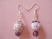 Boucles d'oreilles perles polymere fleuries et verre violet