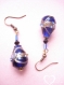 Boucles d'oreilles perle de verre bleu nuit
