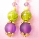 Boucles d'oreilles perle de verre violette et verte