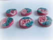 Lot 6 boutons ronds roses rouges
