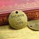 10 breloques en bronze antique " croire à l'amour " tags charms 20x20mm ch1257 