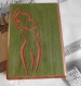 Boite, coffret à bijoux en bois d acajou orange dessus décors silhouette de femme en bois te tulipier teinté vert et rouge 
