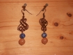 Boucles d'oreilles dépareillées en cuivre vieilli et perles en pierre 