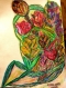 Dessin original-bouquet de fleurs-tableau dessin au pastel. 