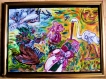 13tableau peinture-bonne fête de mamie marta .tableaux collage en parfait état tableau abstrait ,technique mixte en peinture acrylique fait 