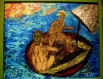 3.tableau peinture-couple en mer sur une vieille barque !!!art contemporain 