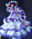 Robe en laine à volants en deux couleurs violet-blanc avec chapeau et sac à main pour poupée barbie 
