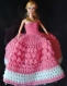 Robe rose foncé-blanche bustier de soirée au crochet faite main pour une poupée barbie 