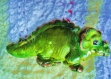 Petit dinosaure vert en plâtre,décoration murale 