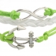 Bracelet en cordon tressé, vert - blanc et argent vieilli, ancre 