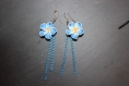 Boucles d'oreilles fleuries : fleurs en fimo bleues 