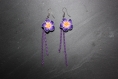 Boucles d'oreilles fleuries avec chaine assortie violet 