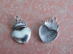 Breloque "coeur avec couronne" en métal argenté 