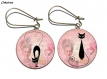 Boucles d’oreilles bronze avec cabochons en verre * chat noir sur fond rose * 