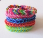 Lot de 5 bracelets * élastiques loom multicolores * 20 