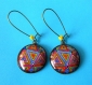 Boucles d’oreilles bronze avec cabochons en verre * motifs multicolores * 