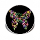 Bague argentée avec cabochon synthétique * papillon multicolore sur fond noir * 